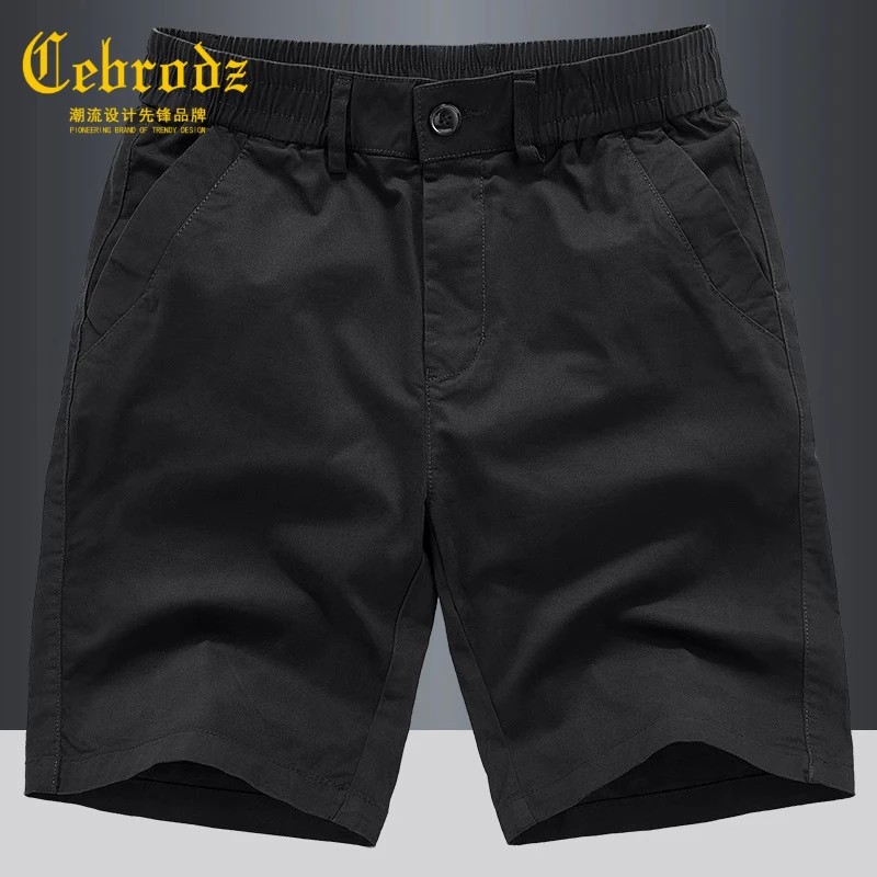 法国Cebrodz夏季休闲短裤男宽松弹力薄款透气简约直筒纯棉五分裤