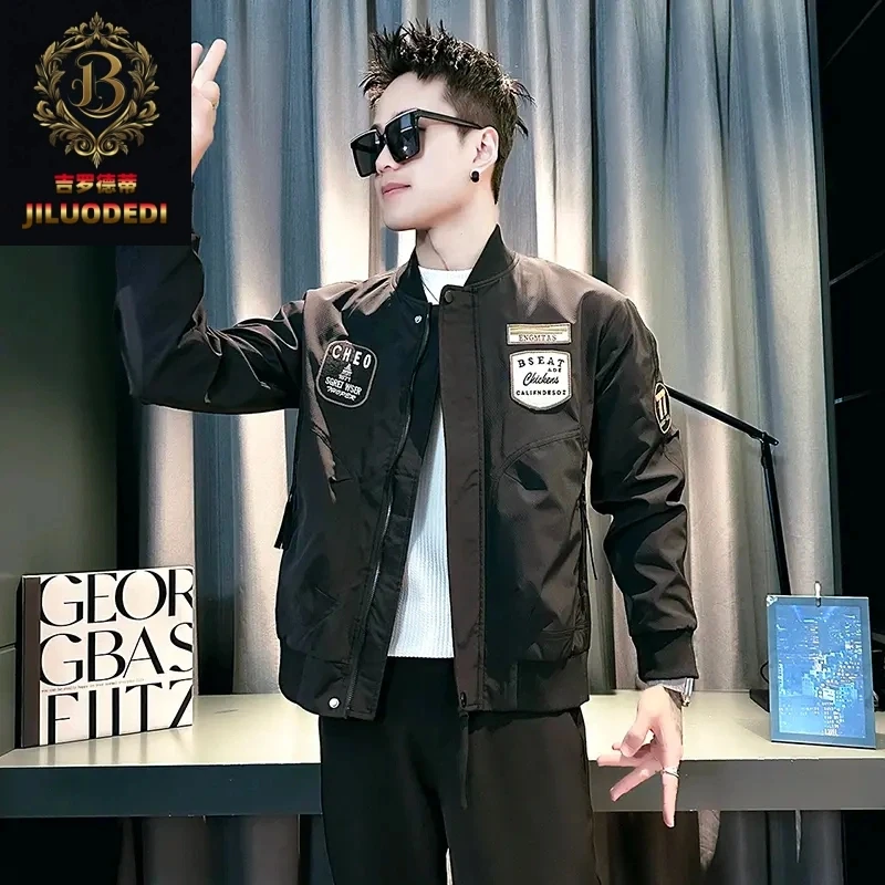 美式潮牌棒球领机车服外套男款春秋季2025新款爆款百搭休闲男夹克