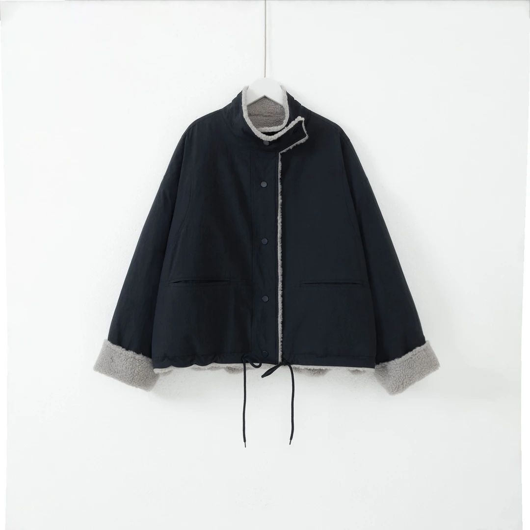 几里与麻 秋冬长袖厚款立领设计感外套 衣长62 胸围138 2103056