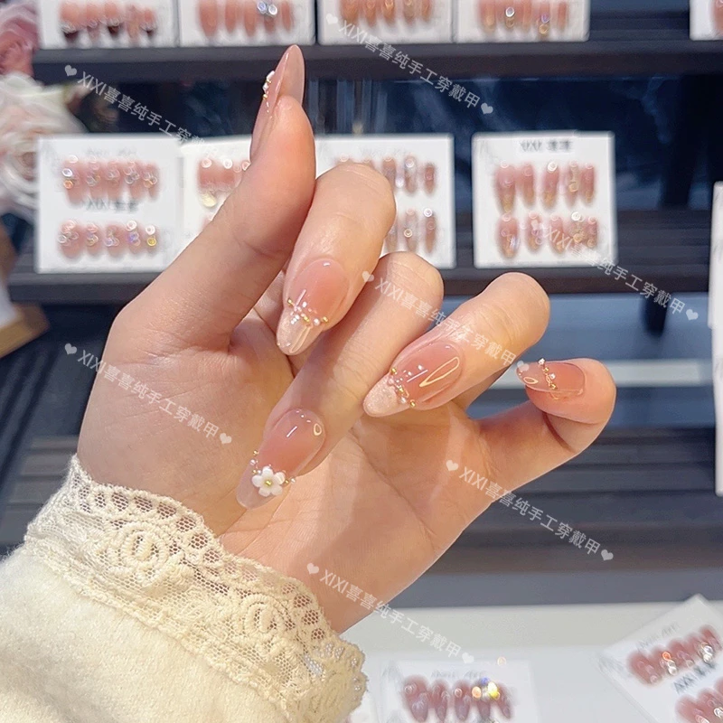 #七里香#花朵纯手工手绘猫眼穿戴甲下单就送工具包十件套