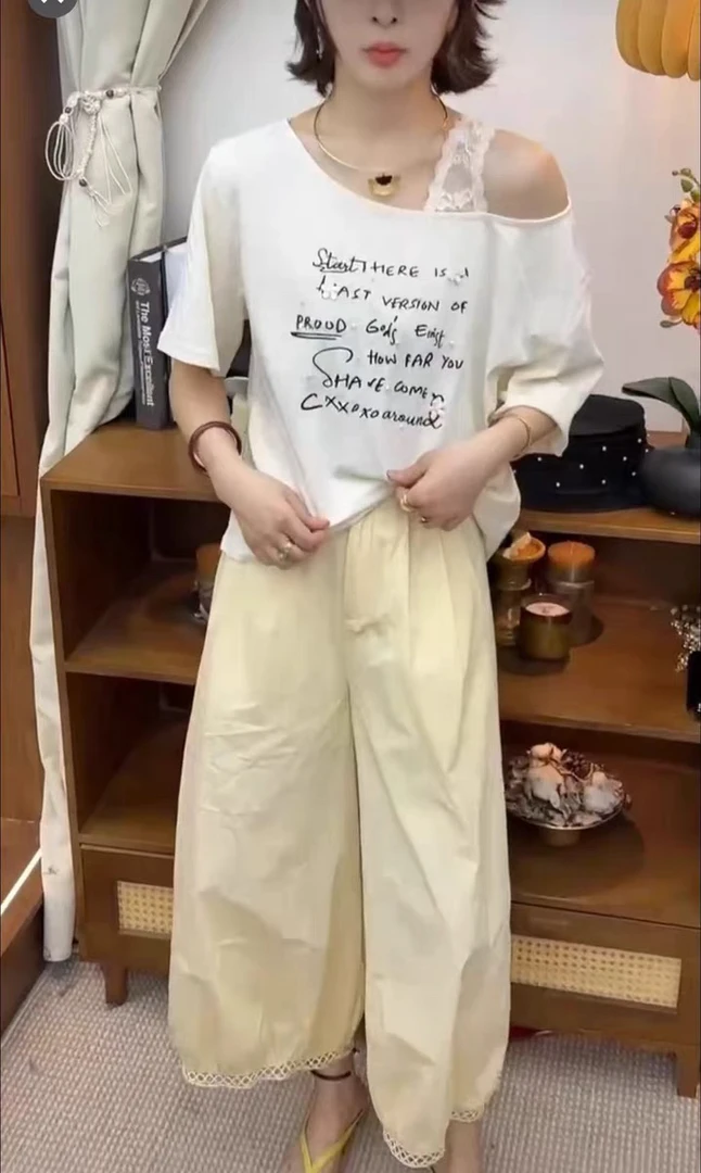 QL—8126休闲百搭字母印花夏季T恤简约植物花卉短袖