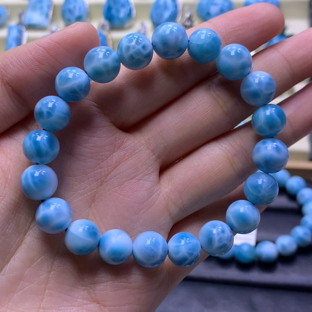 针钠钙石（海纹石）银S925镶嵌手串10+手串色差略异