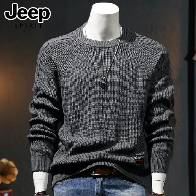 JEEPSPIRIT吉普男士秋季毛衣圆领休闲百搭时尚潮流宽松长袖男上衣