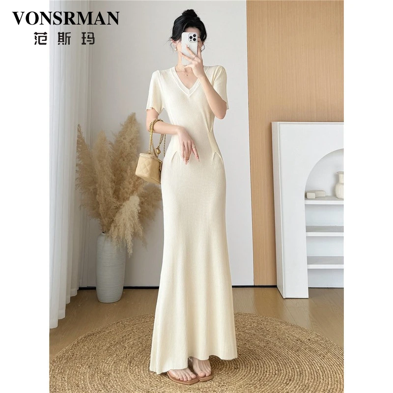 VONSRMAN赫本风茶歇黑色连衣裙女2025夏季新款时尚高级感气质修身