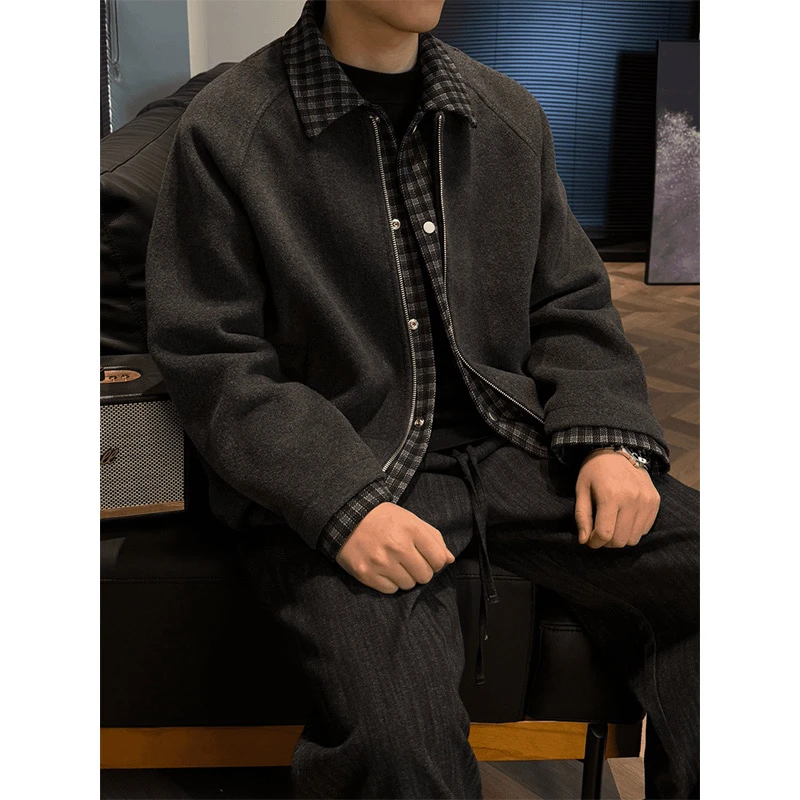 【绵羊毛加棉加厚】冬季新品假两件拼接潮流宽松夹克外套男款简约风