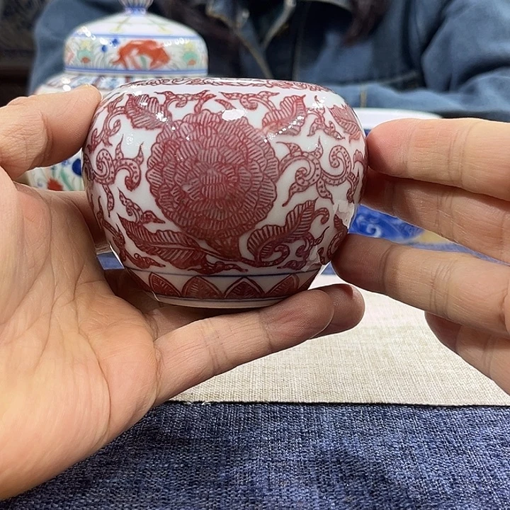 摆件瓷青花釉里红折枝苹果形水盂