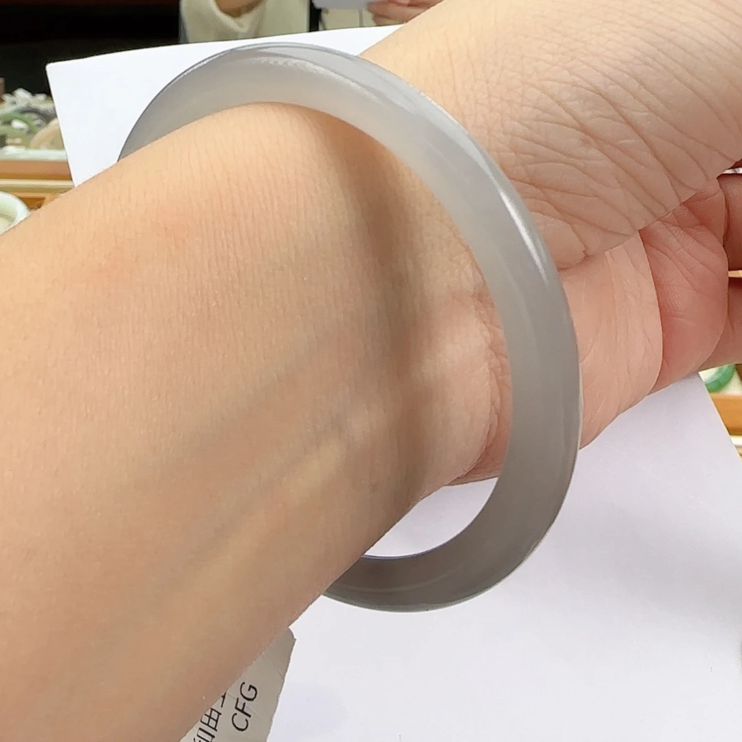 和田玉未镶嵌手镯冰胶仙女紫 圆条57-58-59特大漏