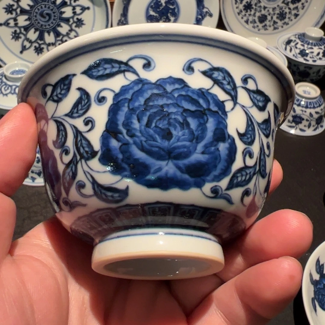 杯子瓷月季花压手杯微瑕惊釉