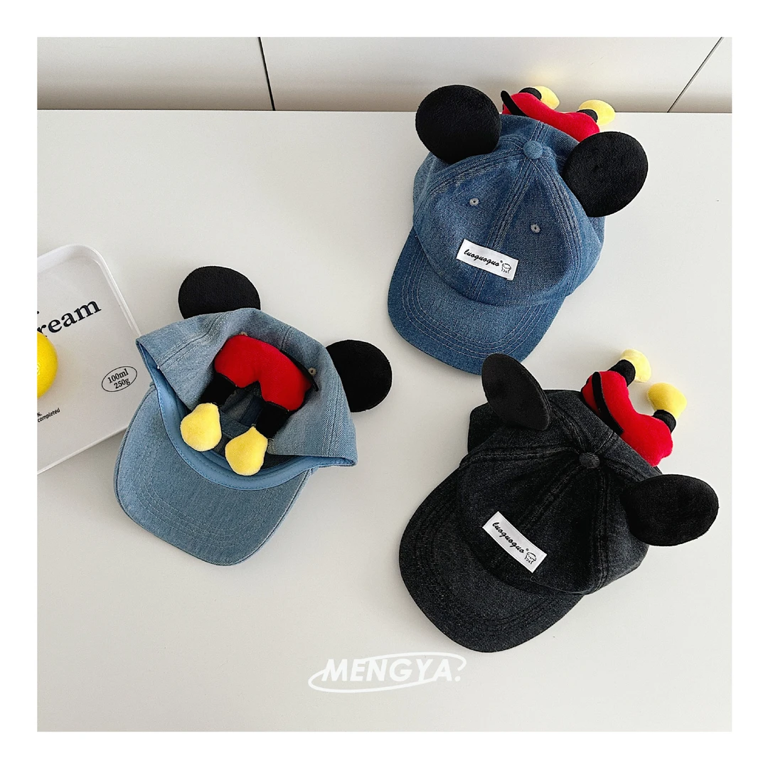 春秋儿童百搭牛仔帽宝宝米奇耳朵个性屁屁棒球帽男女童韩系帽子潮