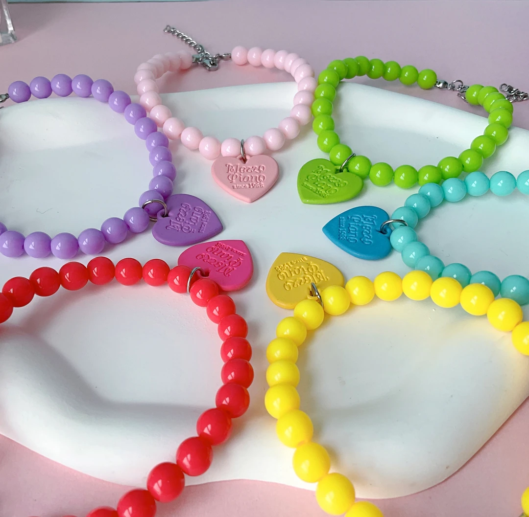 夏日多巴胺宠物项链爱心串珠狗狗雪纳瑞约克夏项圈德文猫咪配饰品