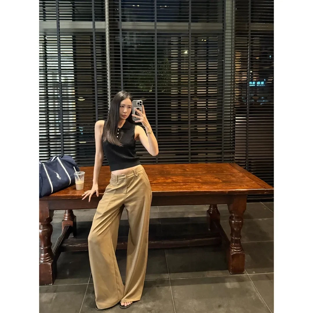 周淼【卡其神裤裤型超正】显瘦高腰抗皱凉爽老钱西裤直筒阔腿裤女