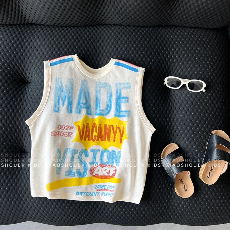【向子妈】25儿童夏季休闲撞色涂鸦小众设计款背心HBB7519