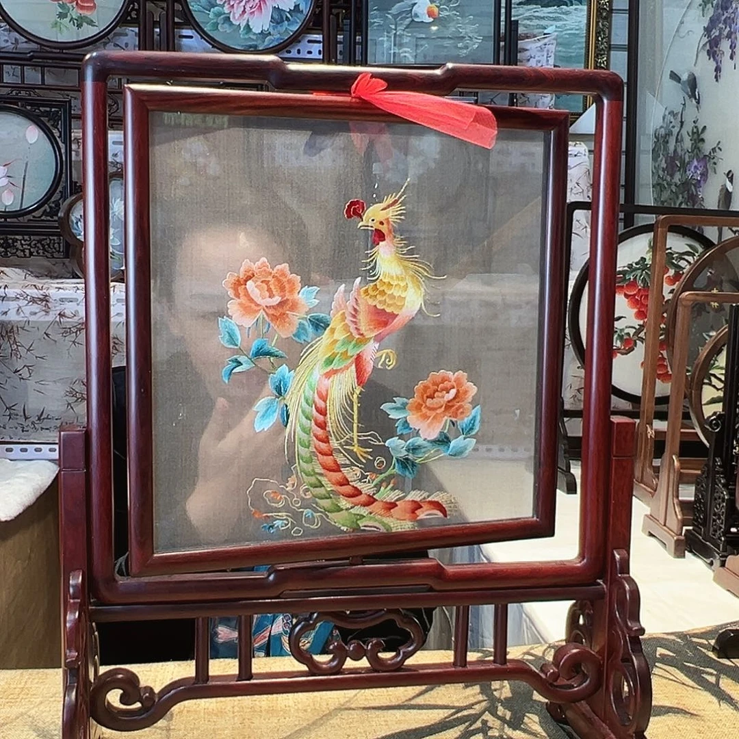 织绣苏绣摆台手工双面红木