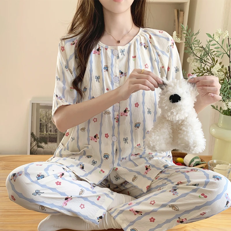 短袖长裤孕妇睡衣三件套夏季薄款产妇哺乳月子服喂奶怀孕期家居服