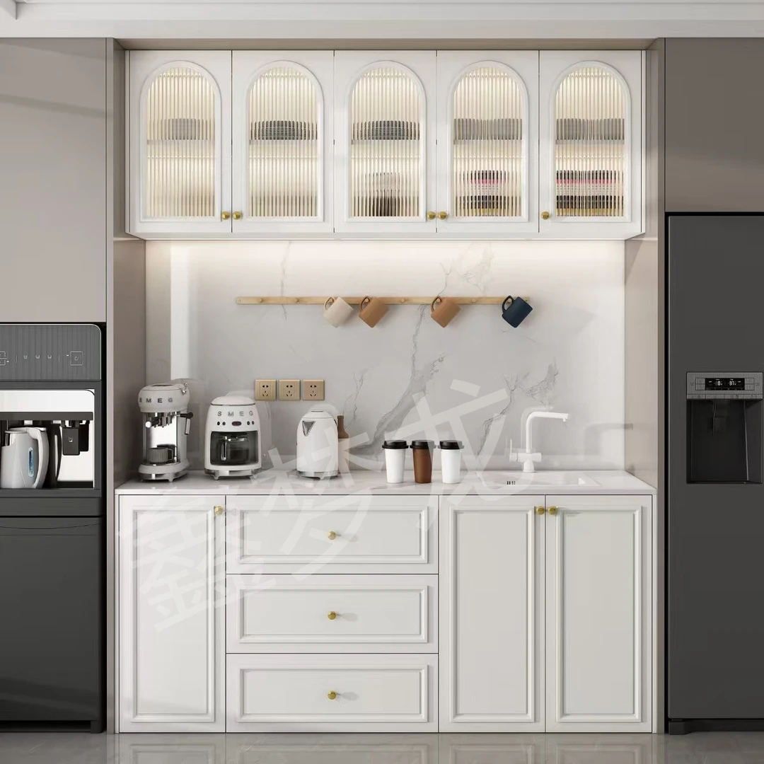 水吧台一体柜多功能公司茶水间吧台家用切洗台法式实木餐边柜轻奢