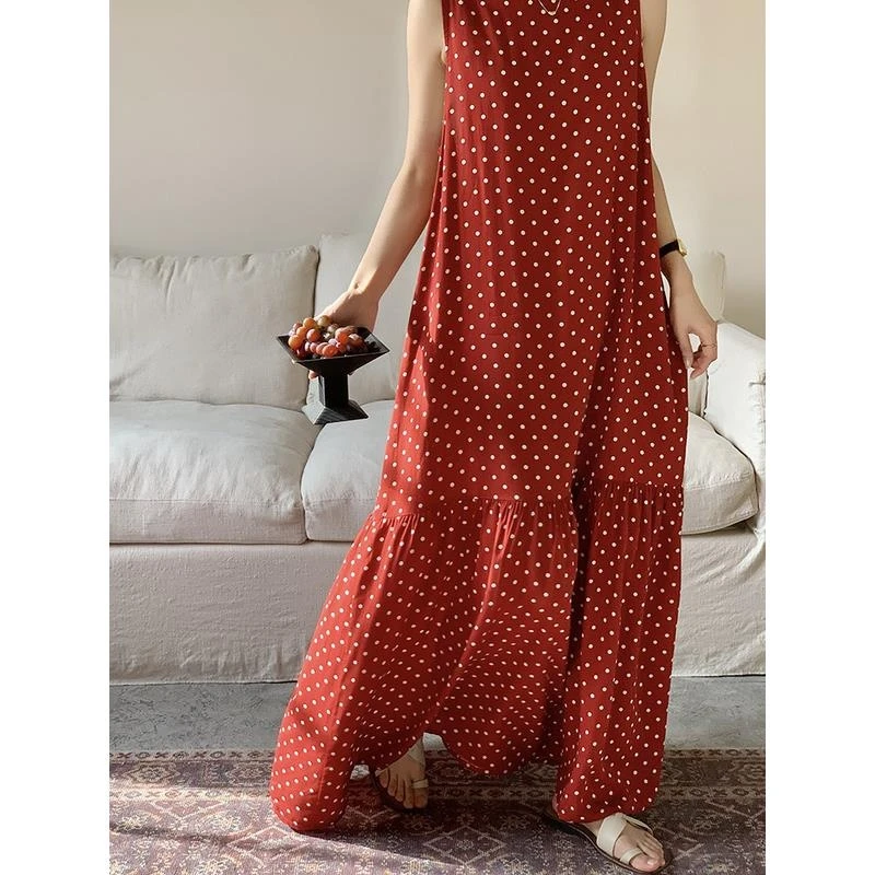 背心裙 女士睡裙可外出连衣裙加长款到脚踝无袖超长款度假居家裙