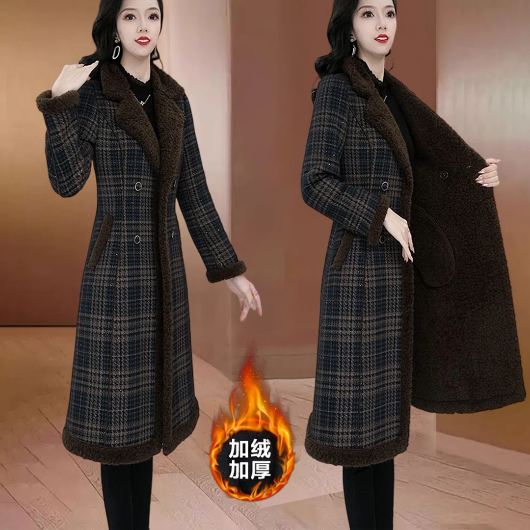 品牌紫色贵夫人时尚毛呢外套女2025新款妈妈款宽松加厚中长款外套