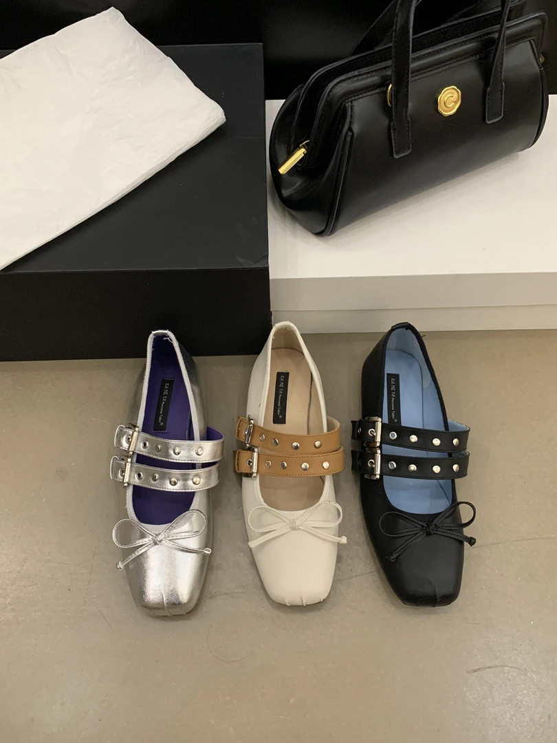 266-3 法式方头蝴蝶结平底单鞋女百搭小皮鞋浅口皮带扣玛丽珍鞋