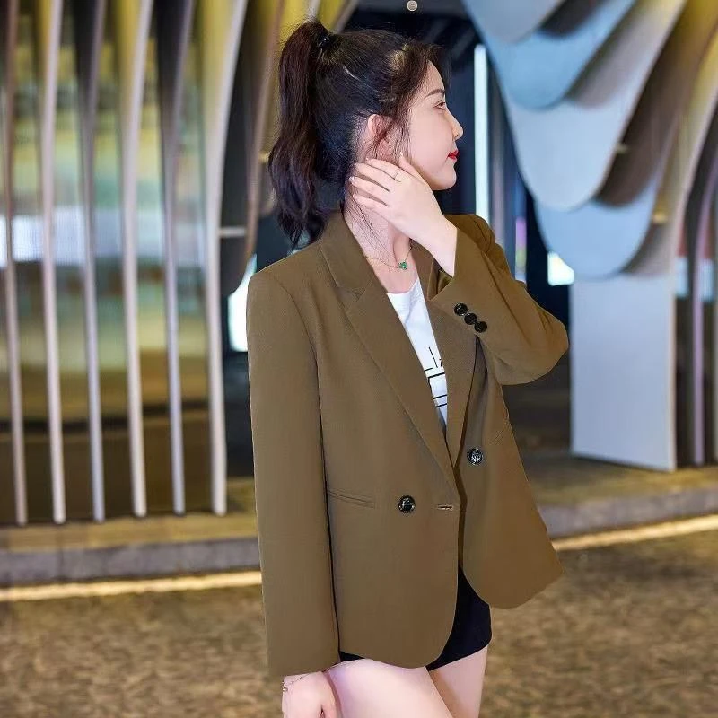 休闲短款西装纽扣小个子女士韩版立体装饰女简约通勤黑色春秋气质