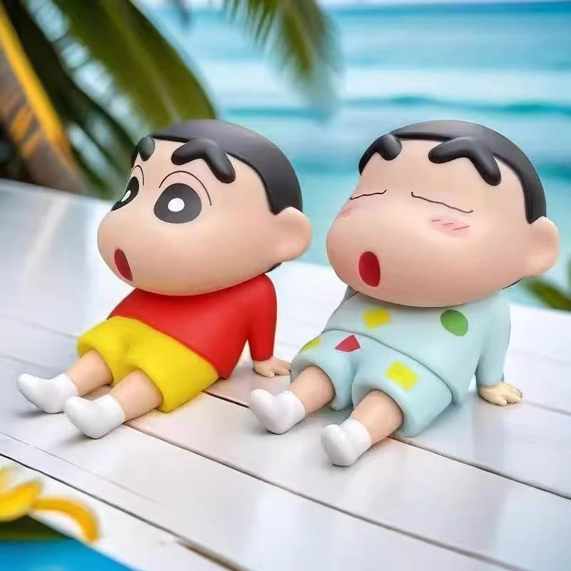 蜡笔小新手机平板手办睡袍懒人小新野原新之助手办公仔桌面摆件