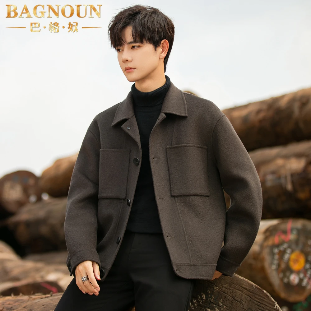 巴格奴羊毛夹克男士秋冬季新款时尚高端宽松休闲双面呢子中年外套