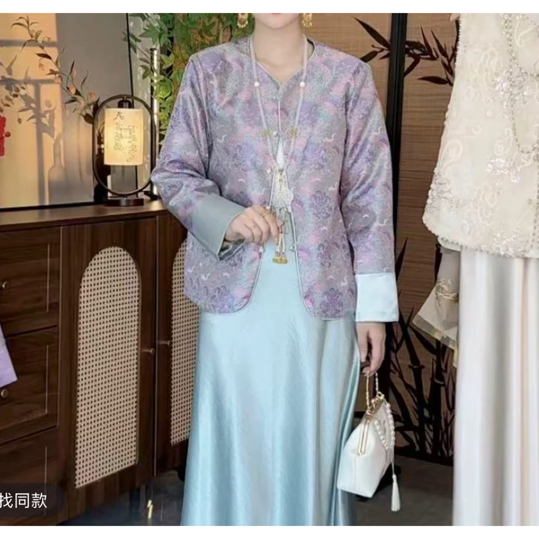 2401国潮中式复古织锦提花老钱风圆领国风中式外套大飞