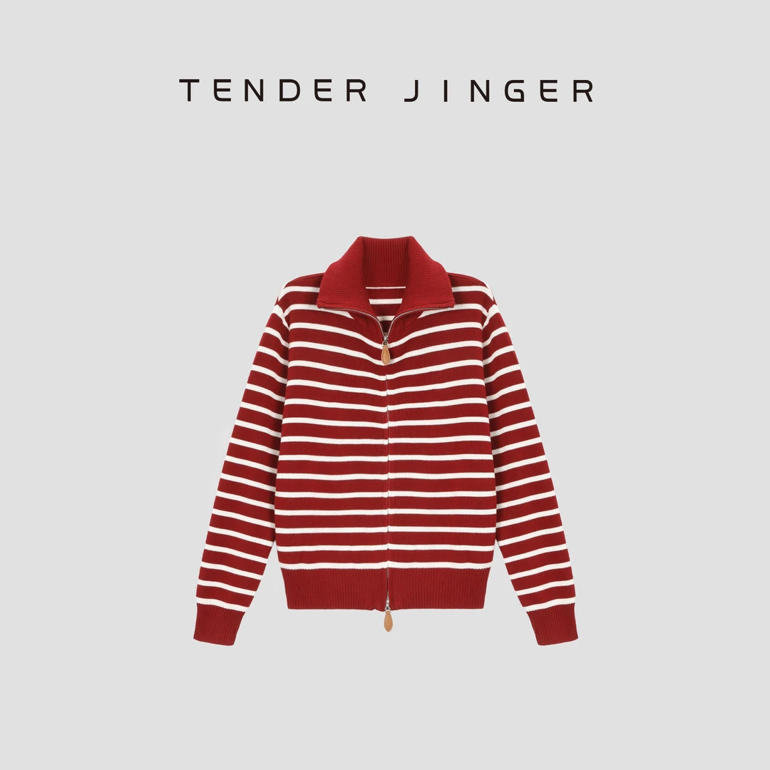 Tender Jinger【向海风许愿】复古双拉链条纹针织开衫T53BBS50053