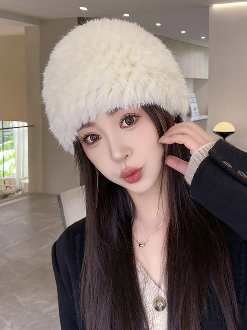 皮草帽子女秋冬百搭真兔毛包头帽女韩版时尚网红款短发帽保暖冬季