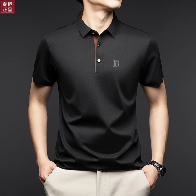 欧洲站英伦轻奢男t恤短袖POLO衫无痕薄款冰丝透气速干休闲半袖衫