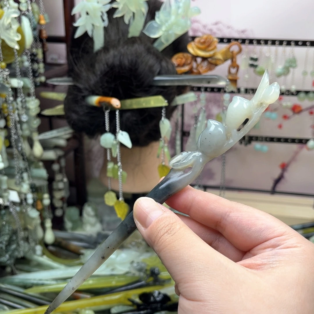 岫玉未镶嵌发饰长度19厘米左右