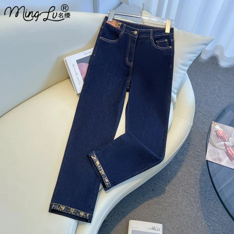 直筒牛仔裤女春夏2025新款高腰深蓝色小个子今年流行的法棍烟管裤