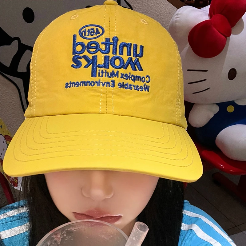 韩版字母刺绣黄色棒球帽女2025年春新款速干透气帽子防晒鸭舌帽潮