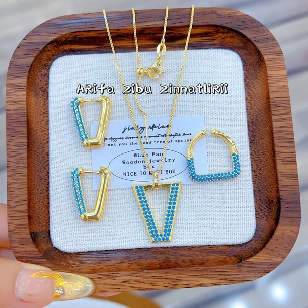 钛钢项链 阿热发新款时尚百搭气质个性钛钢三件套 项链 耳环 戒指