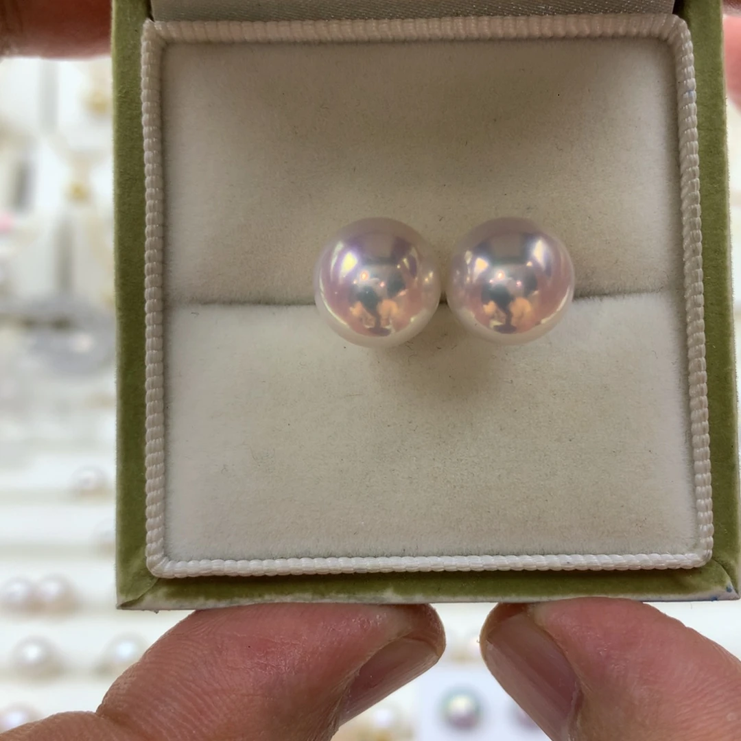 南***粉18K金镶嵌淡水珍珠耳饰