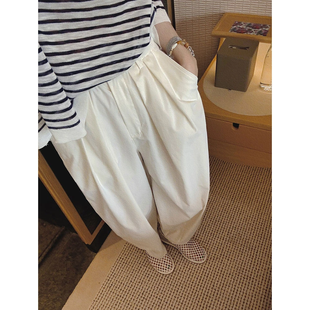 【MGDM】高级感褶皱垂感休闲裤女薄款宽松休闲直筒裤显瘦阔腿长裤