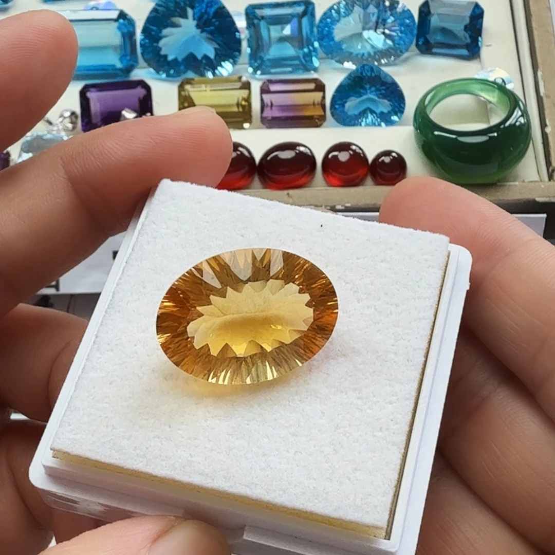黄晶珠宝半成品未镶嵌抢购福利价精美千禧切卡23×17