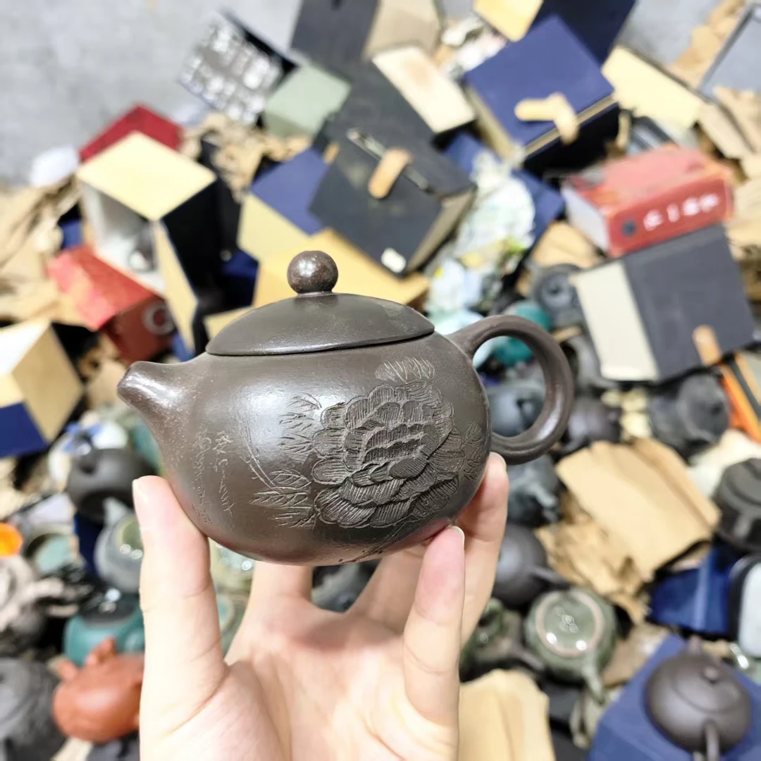 原矿紫砂刻绘牡丹西施家用泡茶壶宜兴功夫茶具