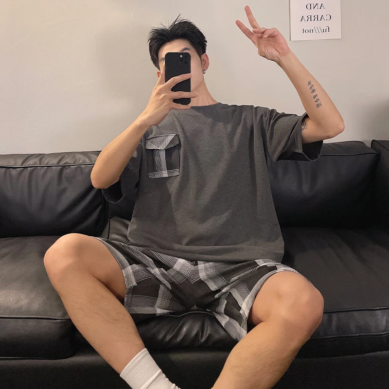 夏天男士睡衣高级感夏季短袖短裤大码青少年男生款休闲家居服韩版