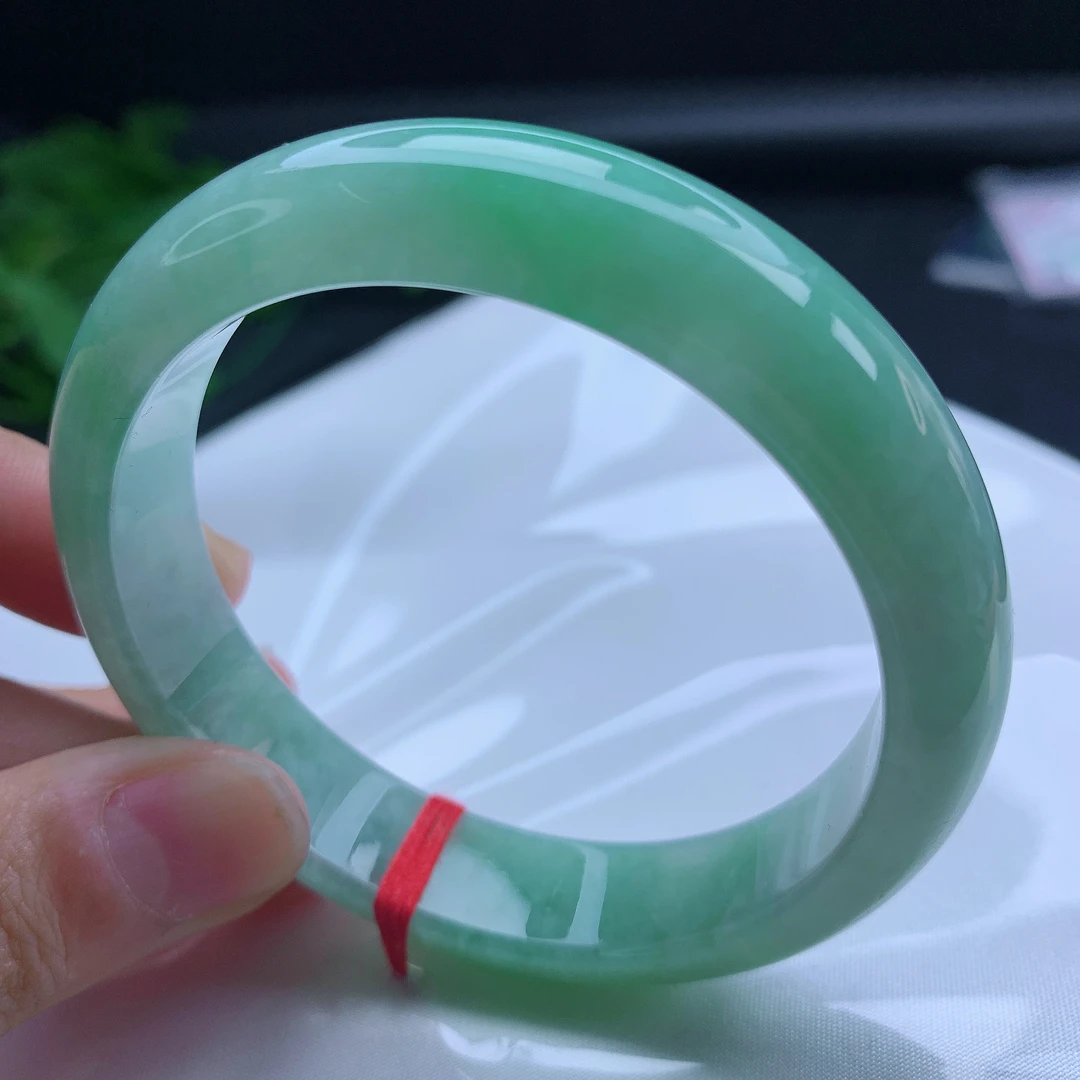 内径56.4圈缅甸天然A货翡翠满绿正圈手镯女款时尚玉镯