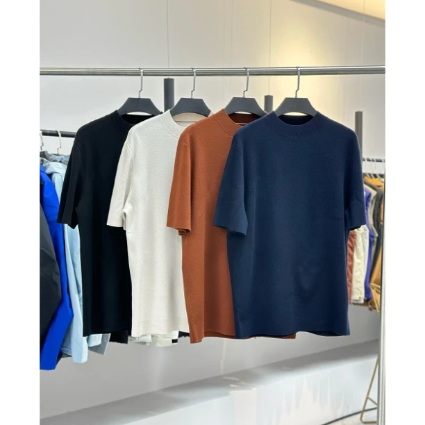 高端16针四平羊毛针织莱赛尔纤维可机洗商务休闲轻奢百搭短袖