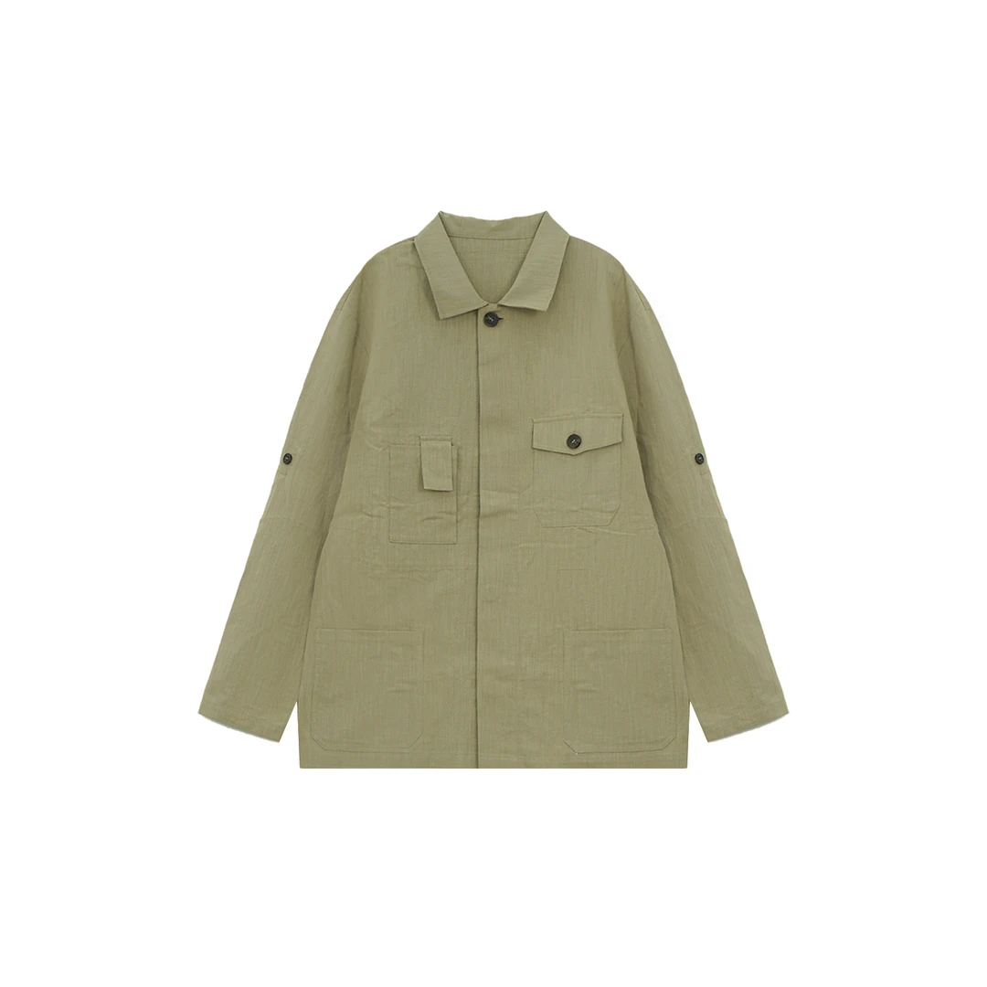 【九妹极简】春季复古风透气百搭长袖工装亚麻衬衫外套51C291339