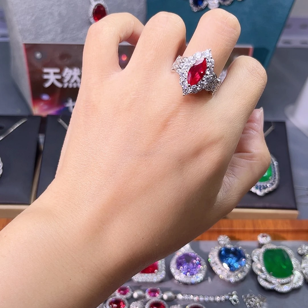银S925镶嵌戒指红宝石t 47