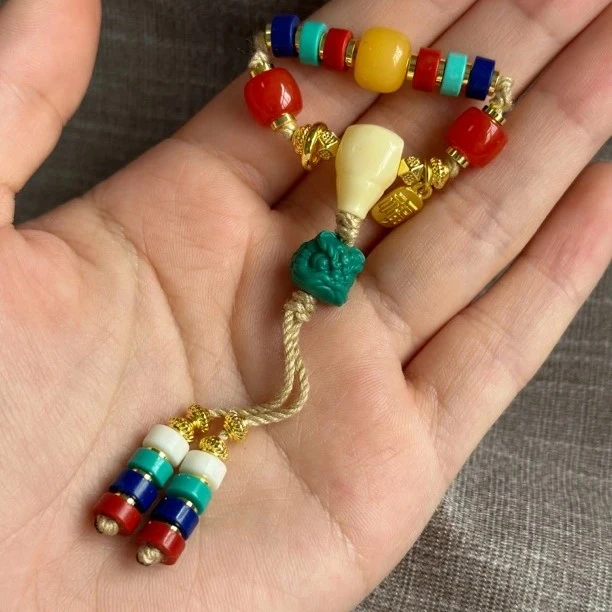 5-8天然原矿蜜蜡顶珠蜜蜡三通套（孔道1.0，散珠发货）