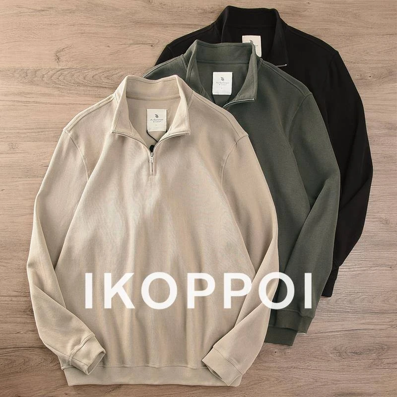 IKOPPOI半拉链立领外套男士秋季款运动针织上衣服宽松半高领卫衣