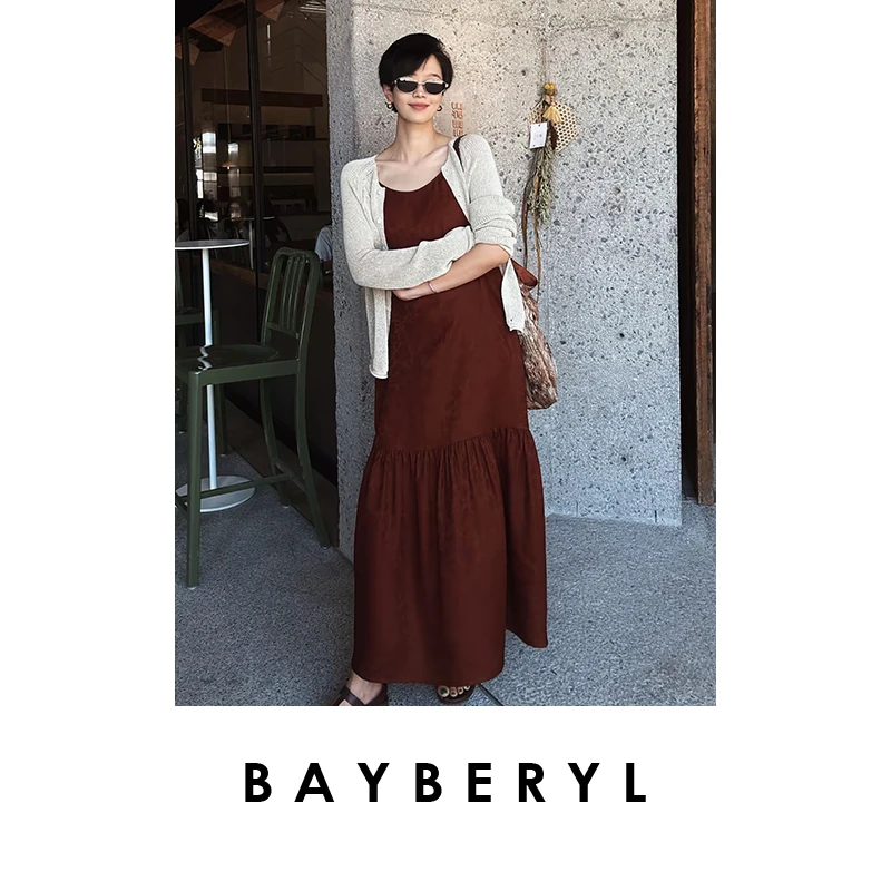 BAYBERYL老贝花罗红云*吊带拼接褶国风气质夏连衣裙DR5E2902-6/7