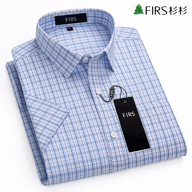 杉杉纯棉100%夏季薄款短袖衬衣商务休闲简约上衣轻奢高档衬衫男士