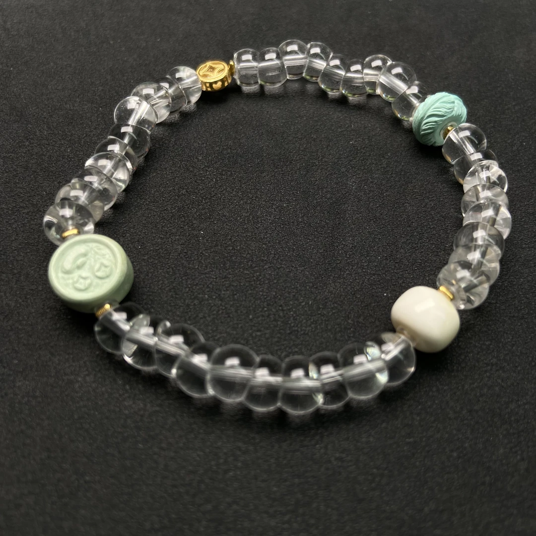 原矿绿松石水晶大肠设计款单圈16手围/6.5+【秋日礼物】