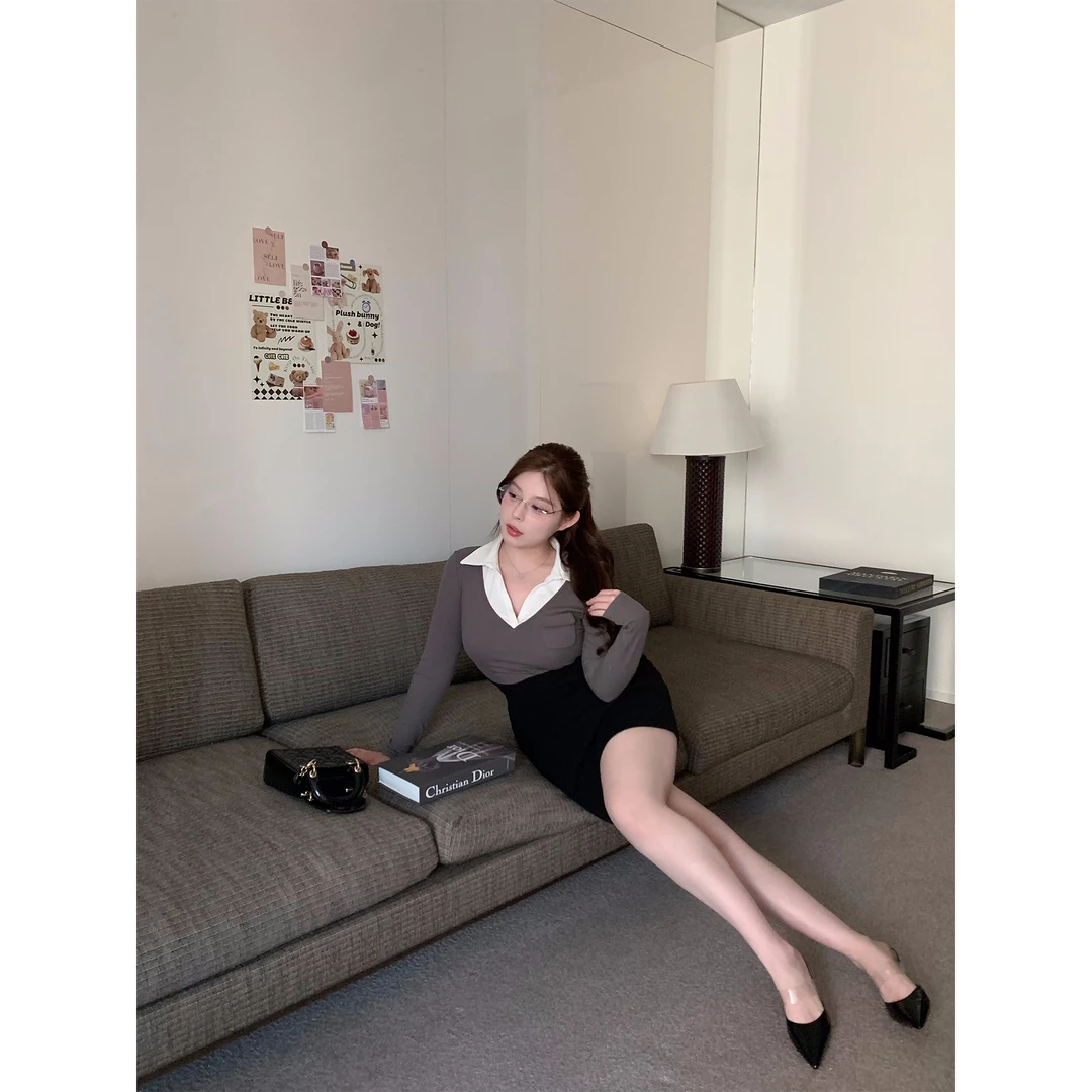 假三件OL裙【3种面料组合拳“新Offer裙”】气质针织连衣裙Z244DQ1429