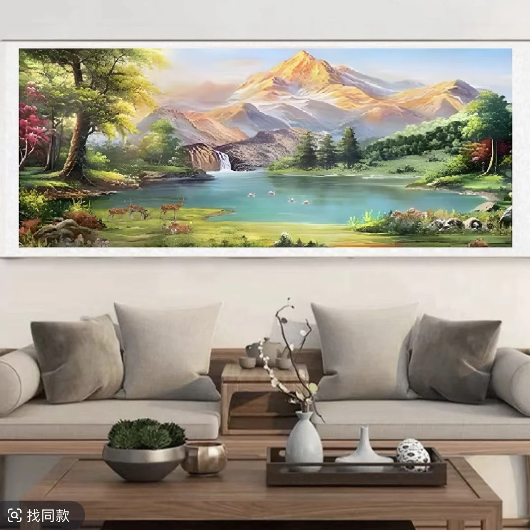 《聚宝盆》220*72CM横幅国画适合客厅办公室卧室茶室背景墙装饰