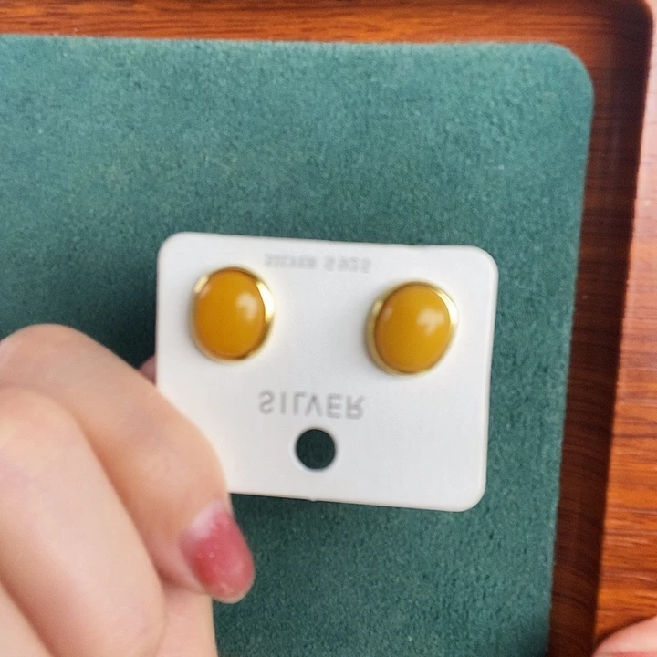 蜜蜡银S925镶嵌耳饰耳钉